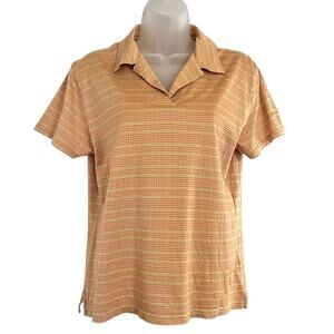 Burberry Golf Y2K Vintage Camel Cotton Red Stripe Womens Polo T-Shirt Top Size M